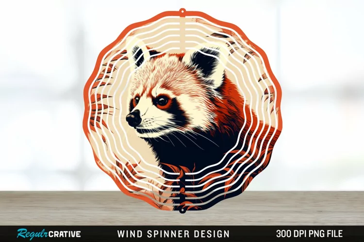Vintage Red Panda Wind Spinner Sublimation Design PNG