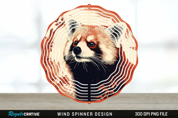 Vintage Red Panda Wind Spinner Sublimation Design PNG