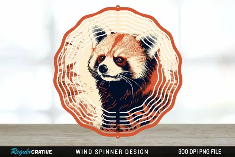 Vintage Red Panda Wind Spinner Sublimation Design PNG