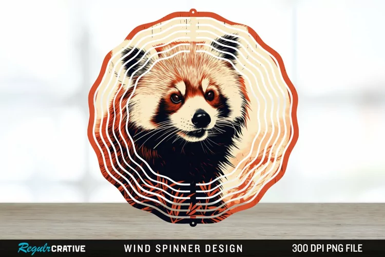 Vintage Red Panda Wind Spinner Sublimation Design PNG
