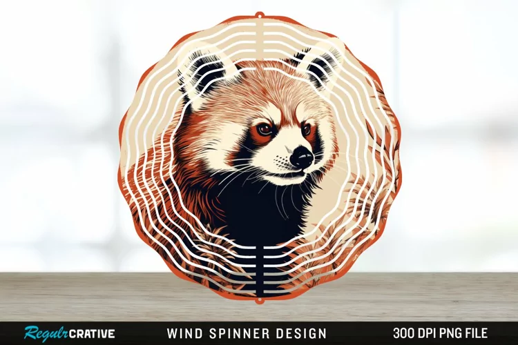 Vintage Red Panda Wind Spinner Sublimation Design PNG