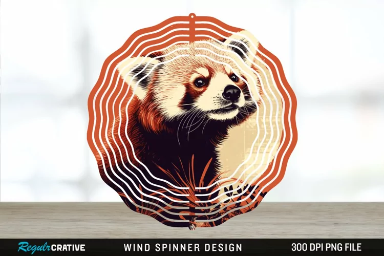 Vintage Red Panda Wind Spinner Sublimation Design PNG