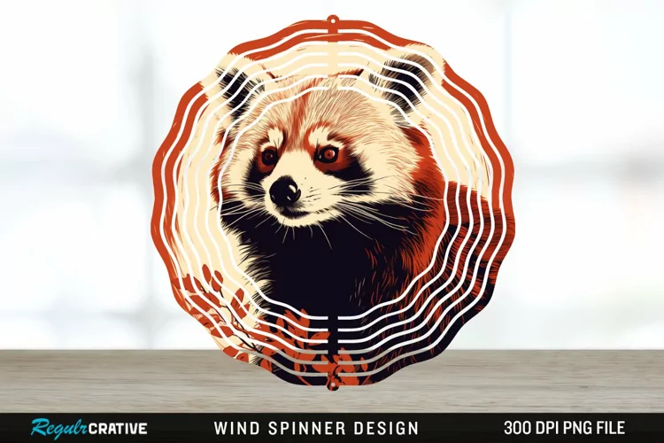 Vintage Red Panda Wind Spinner Sublimation Design PNG
