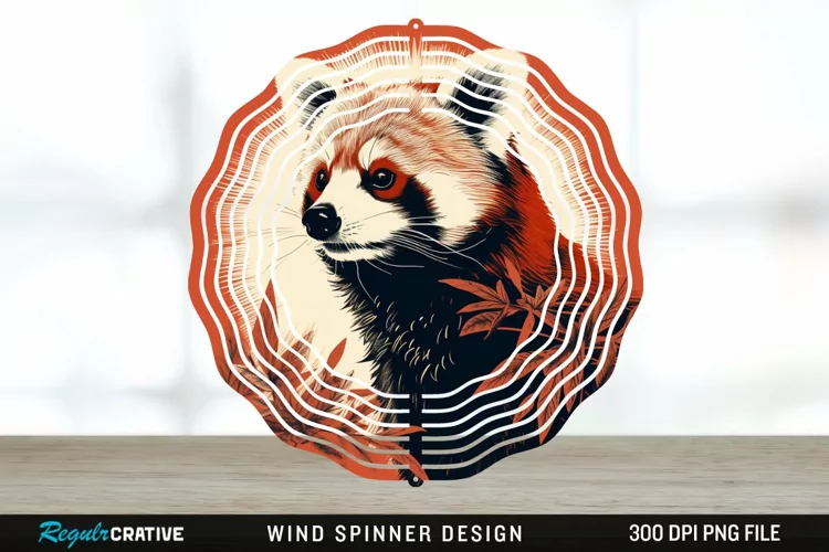 Vintage Red Panda Wind Spinner Sublimation Design PNG