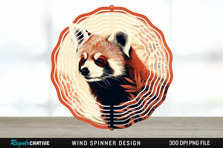 Vintage Red Panda Wind Spinner Sublimation Design PNG