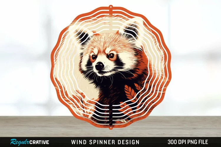 Vintage Red Panda Wind Spinner Sublimation Design PNG