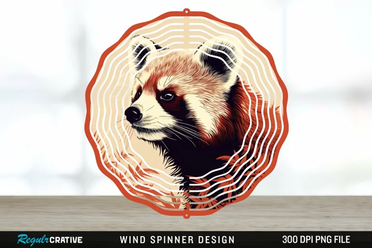 Vintage Red Panda Wind Spinner Sublimation Design PNG
