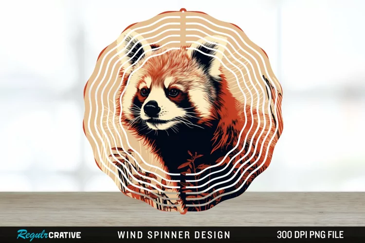 Vintage Red Panda Wind Spinner Sublimation Design PNG