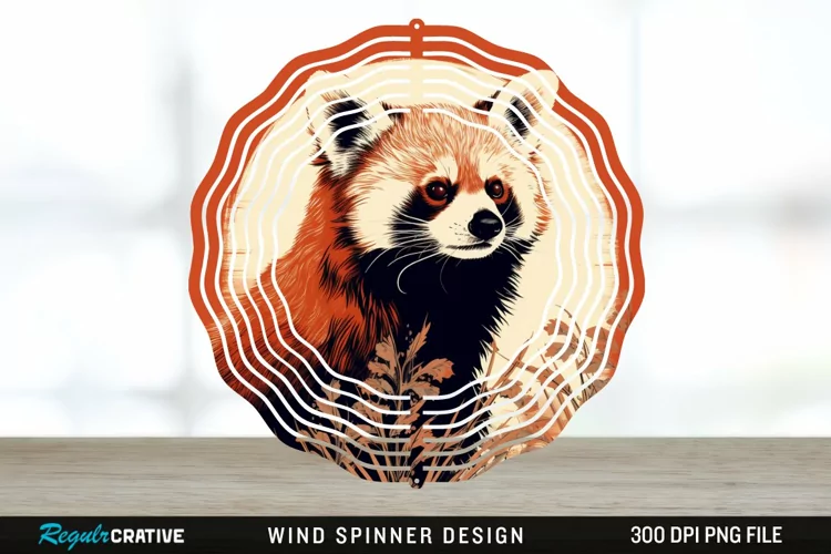 Vintage Red Panda Wind Spinner Sublimation Design PNG