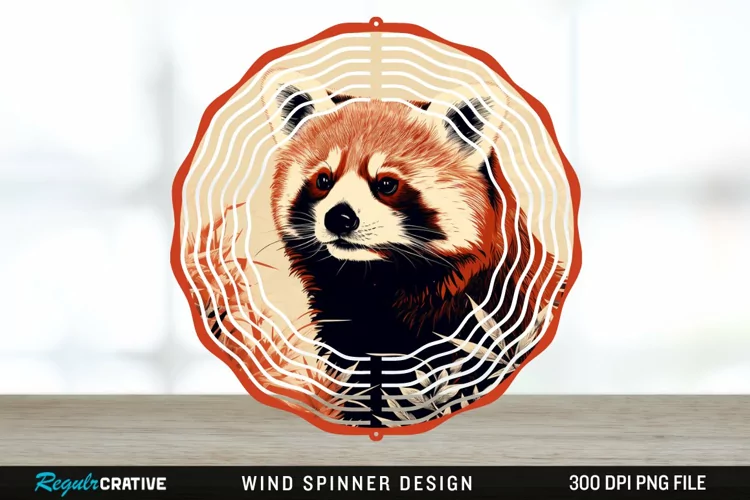 Vintage Red Panda Wind Spinner Sublimation Design PNG