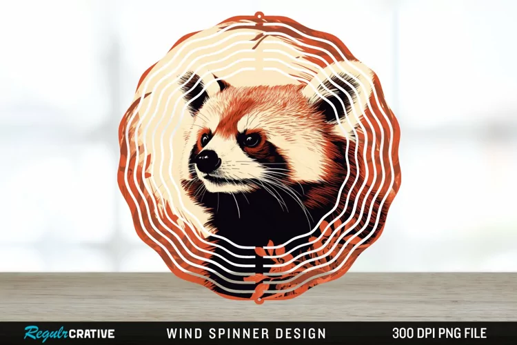 Vintage Red Panda Wind Spinner Sublimation Design PNG
