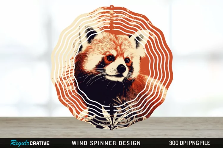 Vintage Red Panda Wind Spinner Sublimation Design PNG