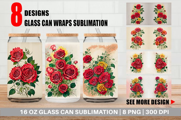 Glass Can Wraps Vintage Red Rose example image 1