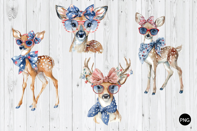 Vintage Reindeer 4th of July PNG, 4th Of July Cute Deer PNG