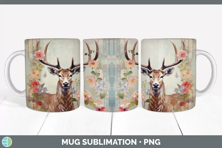 Vintage Reindeer Mug Wrap | Sublimation Coffee Cup Designs
