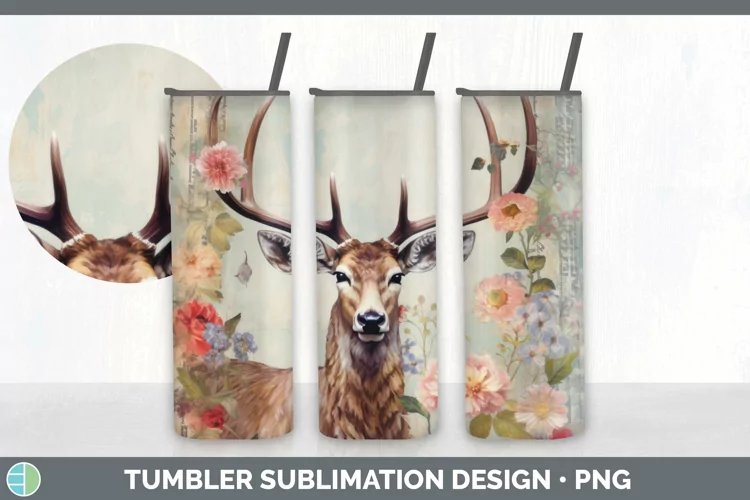 Vintage Reindeer Tumbler | Sublimation 20 oz Skinny Tumbler