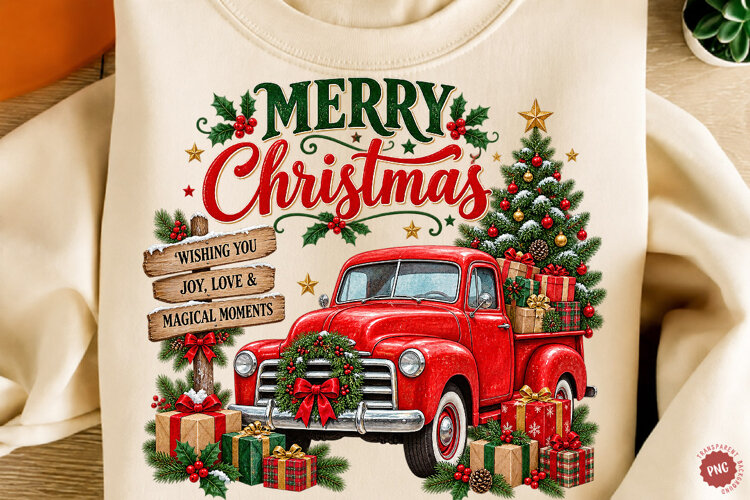 Vintage Retro Merry Christmas PNG example image 1