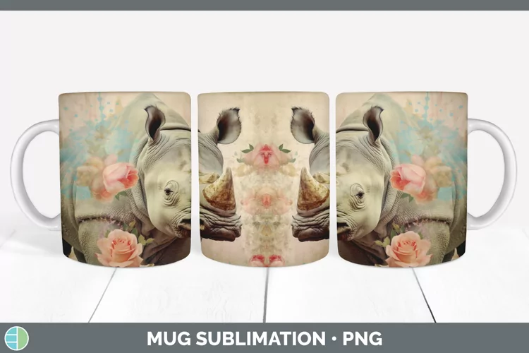 Vintage Rhino Mug Wrap | Sublimation Coffee Cup Designs