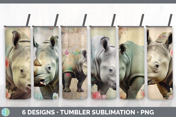 Vintage Rhino Tumbler | Sublimation 20 oz Skinny Tumbler Des