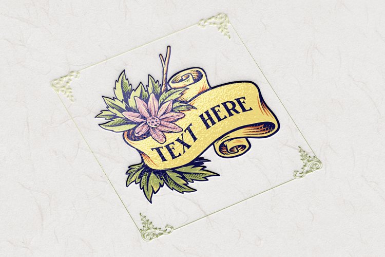 Vintage Ribbon with Flowers Engraving Style