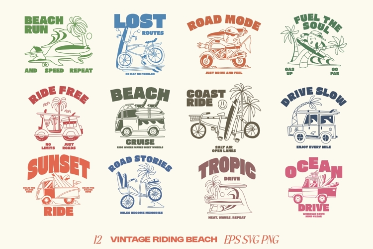 Vintage Summer Riding Beach T shirt Designs Bundle