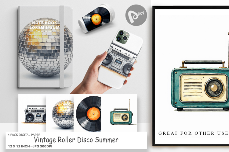 Vintage Roller Disco Summer Digital Paper