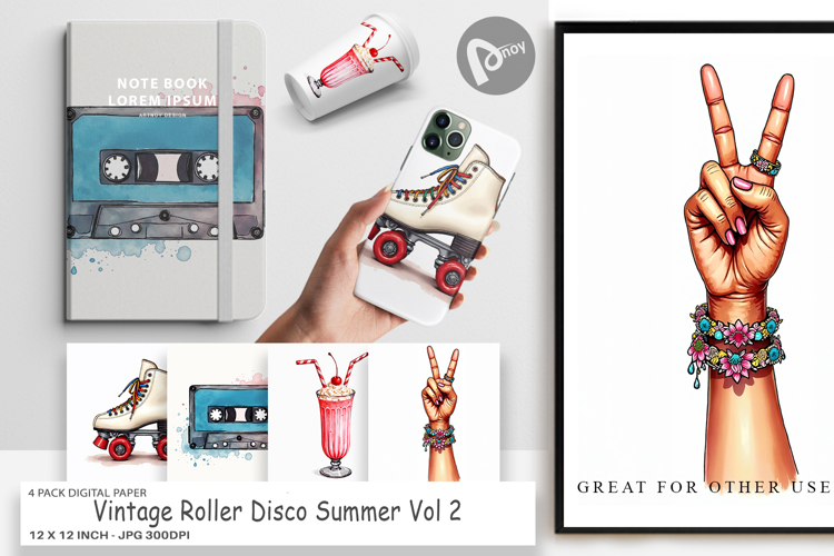 Vintage Roller Disco Summer Digital Paper
