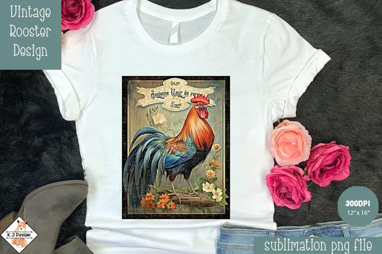 Vintage Rooster Sublimation Design | Farmyard