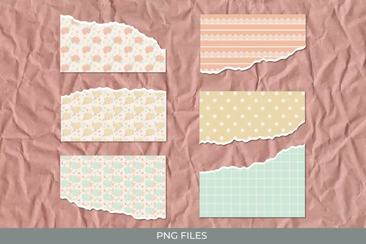 Vintage Rose Flowers Pattern Torn Paper