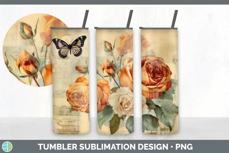 Vintage Rose Flowers Tumbler | Sublimation 20 oz Skinny Tumb