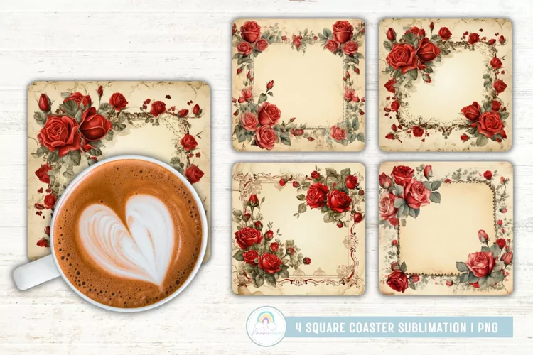 Vintage Rose Frame Coaster Sublimation