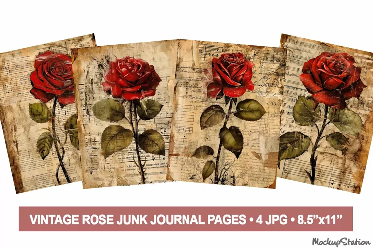 Victorian Rose & Music Notes Junk Journal Pages | Gothic