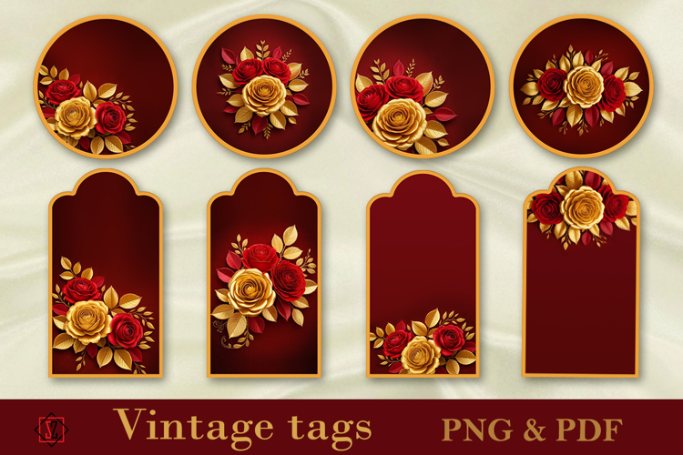 Vintage rose tags/round/rectangular tag