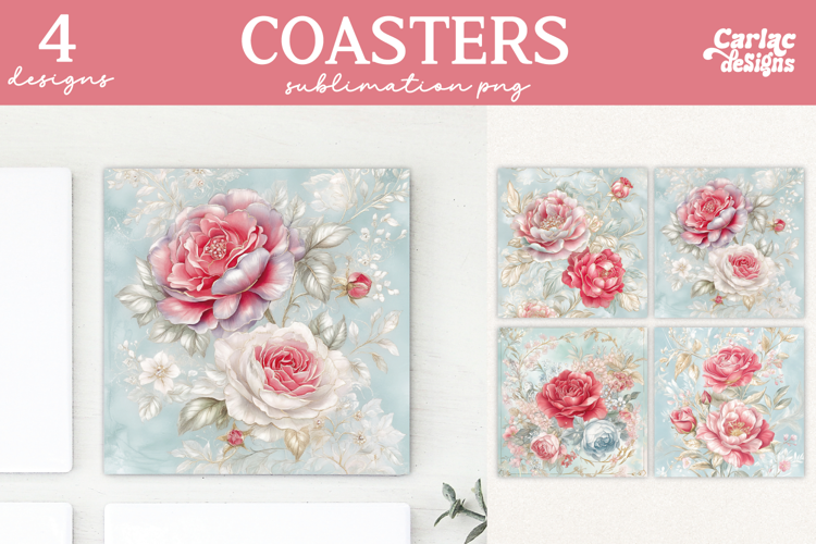 Vintage Roses Coaster Sublimation, Square Coaster
