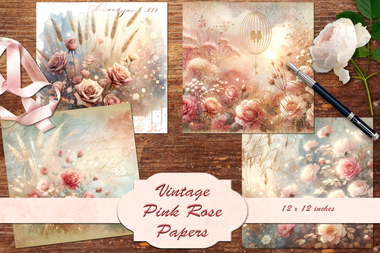 Vintage Pink Rose Craft Papers