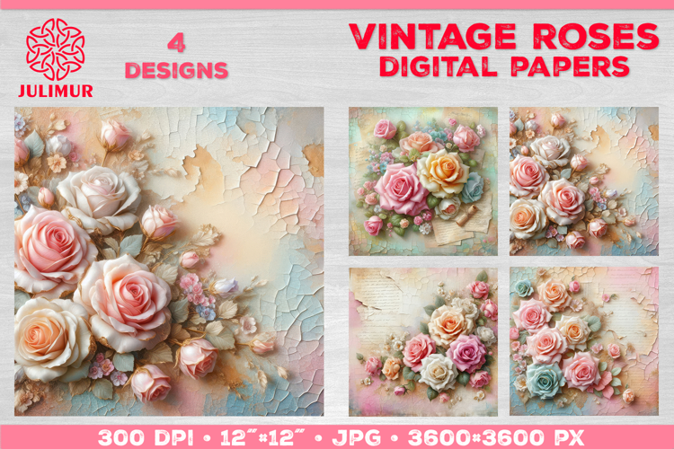 Vintage Roses Pastel Digital Paper. Valentine Digital Paper