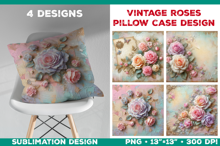 Romantic Vintage Roses Pillow Case Sublimation Design
