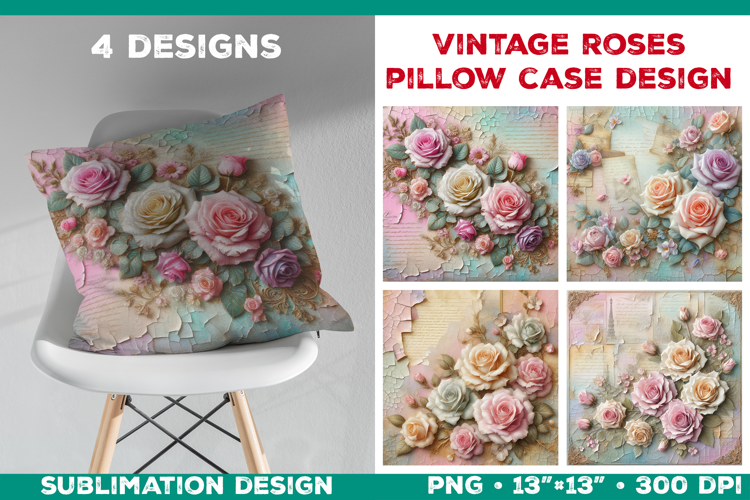 Romantic Vintage Roses Pillow Case Sublimation Design