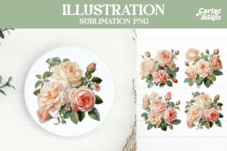 Vintage Roses Sublimation Design, Clipart PNG