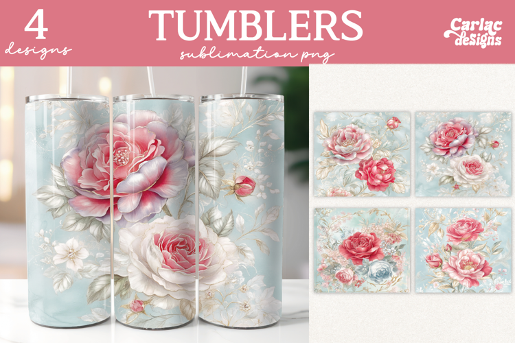 Vintage Roses Tumbler Wrap, Flowers Sublimation Tumbler