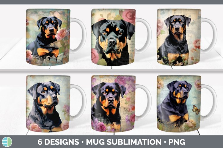 Bundle of six Decoupage Rottweilers Mug Wrap designs.