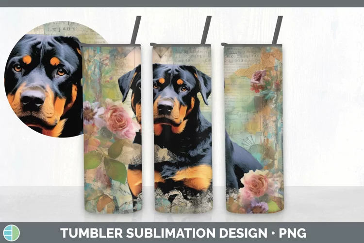 Vintage Rottweiler Dog Tumbler | Sublimation 20 oz Skinny Tu