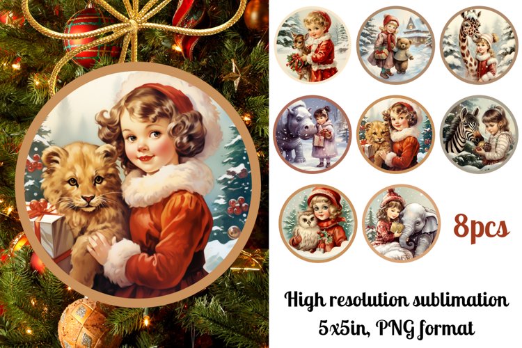 Vintage Round Christmas Ornaments Sublimation Bundle example image 1