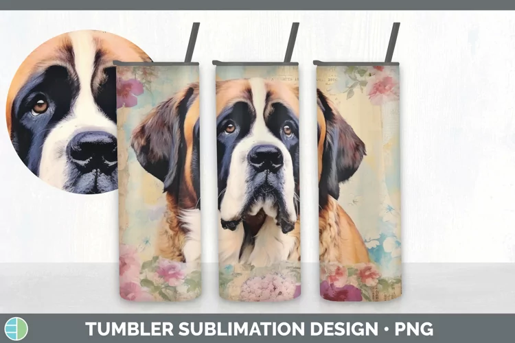 Vintage Saint Bernard Dog Tumbler | Sublimation 20 oz Skinny