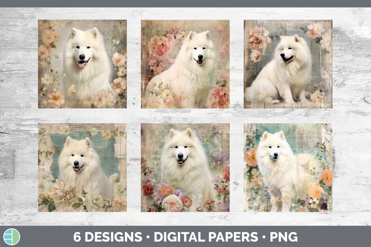 Vintage Samoyed Dog Paper Backgrounds | Digital Scrapbook Pa