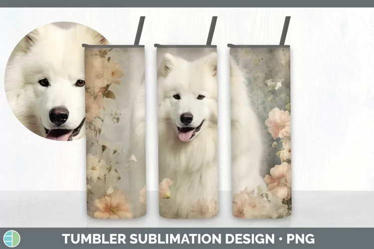 Vintage Samoyed Dog Tumbler | Sublimation 20 oz Skinny Tumbl
