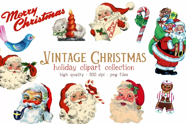 Vintage Santa Christmas Clipart | Retro Santa Png