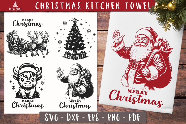 Vintage Santa Christmas Towel SVG