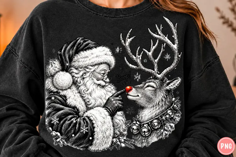 Vintage Christmas Santa Reindeer PNG | Santa Boop Png