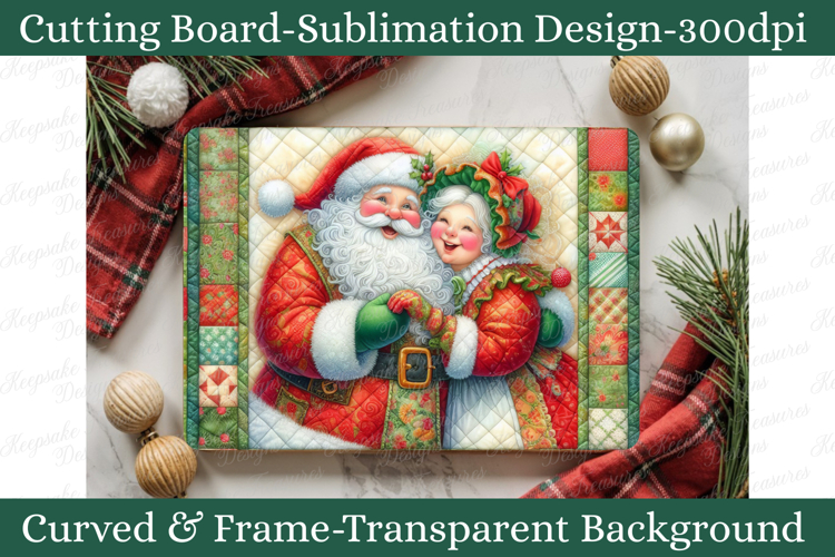 Vintage Santa & Mrs. Claus Christmas Cutting Board PNG